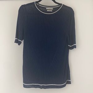 Zara Knit Short Sleeve Top - Navy w White Trim
